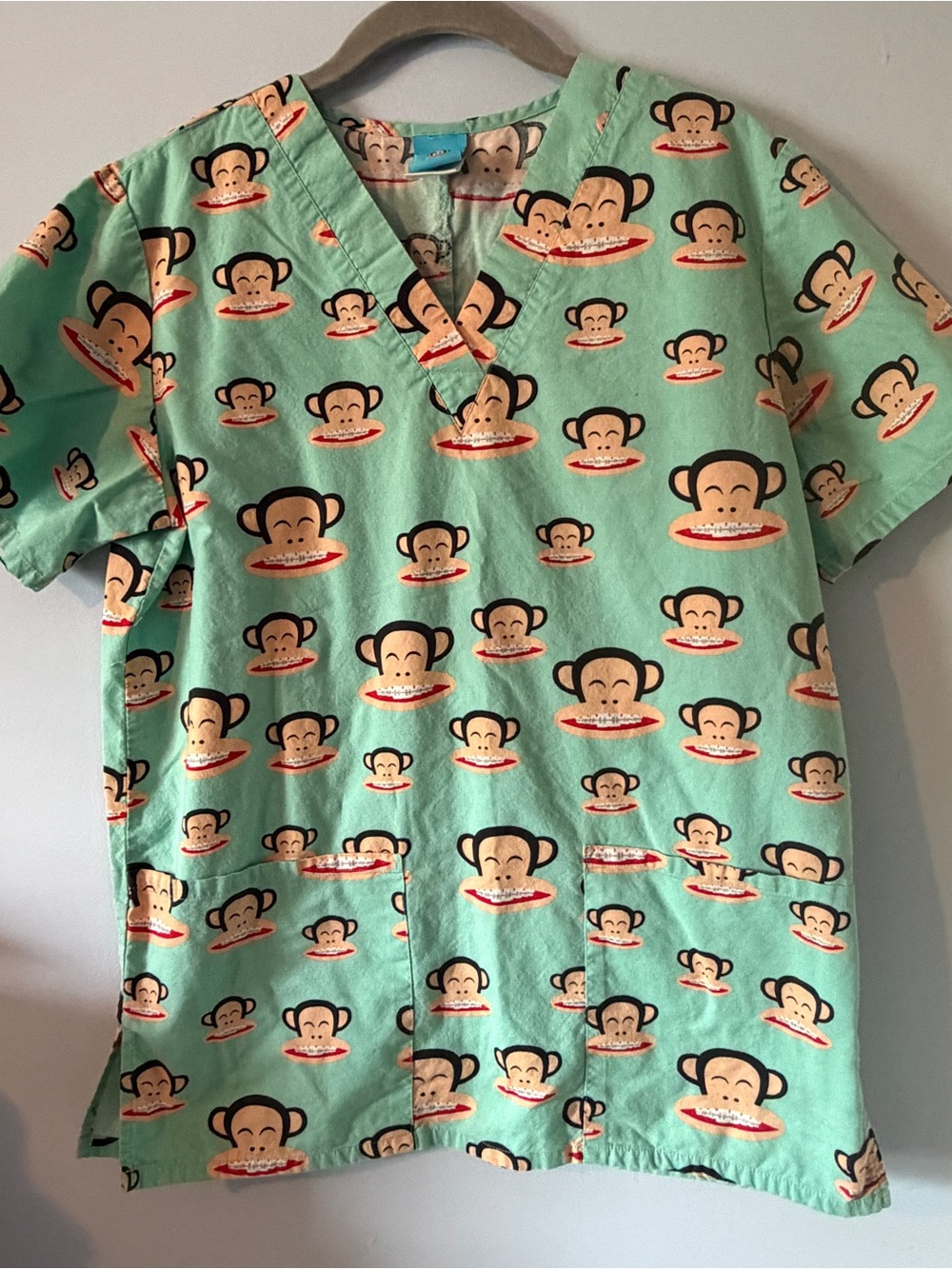 Paul Frank Mint Green Julius the Monkey V-neck Scrub Top